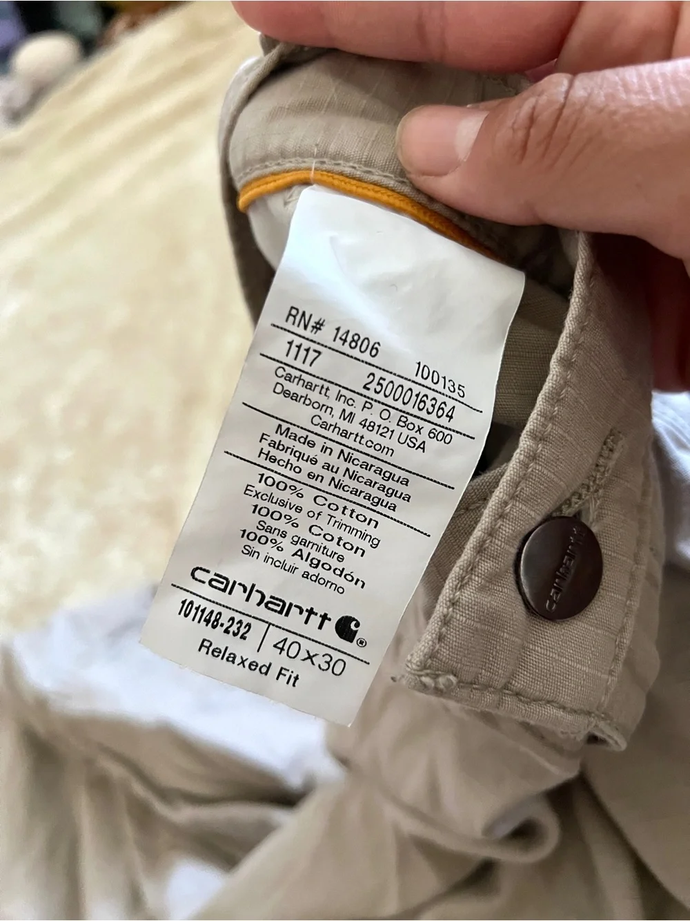 [FLAWED] CARHARTT Men's Khaki Tan Cargo Pants Size 40x30